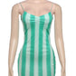 Striped Print Dress Women Spaghetti Strap 2025 Summer Trend Sleeveless Backless Pleated Beach Vacation Mini Bodycon