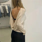Y2k Aesthetic Low Back Blouse Women Open Back Shirt Long Sleeve Backless Boat Neck Blouse Going Out Workout Outfit