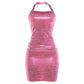 Y2k 2 Piece Set Metallic Pink Bandage Mini Skirt and Halter Top Sexy Birthday Outfit Woman Club Wear