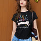 Women's Cute Graphic Tee with Cat Print, Slim Fit Short Sleeve Crew Neck T-Shirt, Casual Retro Top for Streetwear