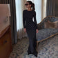 Black Long Sleeve Maxi Dress with White Polka Dot 2026 Fall Dresses for Woman Elegant Clothing