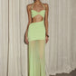 Women Halter Neck Cutout Sexy Maxi Dress Twisted Bust Draped Ruched Split Long Bodycon Dress Club Evening Party Dresses