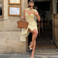 Yellow Polka Dot Summer Dresses Women's Casual Asymmetrical Sleeveless Mini Dress with Scarf