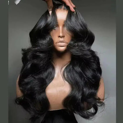 Silky Smooth Natural Black Body Wave Virgin Lace Front Wig Pre Plucked Undetectable Hairline