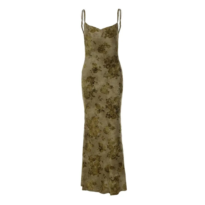 Chain Sleeveless Backless Maxi Dress Women' S Clothes Sexy Green Floral Party Dresses Summer 2026