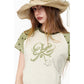 Polka Dot Raglan Sleeve Baby Tee, Bow Print Slim Fit Y2K Casual T-Shirt, Pink & White Retro Top
