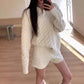 Women Cable Knit 2 Piece Set Oversized V Neck Long Sleeve Sweater + Shorts Casual Fall Winter Loungewear Matching Outfit