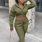 Casual Simple Women 2 Piece Set Pocket Hooded Zip Crop Jacket+Pants Sporty Matching Streetwear Skinny Basic Outfits