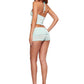 Stripe Print 2 Piece Set Woman Bow Decoration Halter Low-Neck Navel Exposed Tops+Skinny Mini Shorts Sexy Fashion Suit