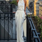 Elegant Backless Dress Women Fashion Classic Halter Ruched Patchwork Sleeveless Sexy Simple Party Club Long Bodycon