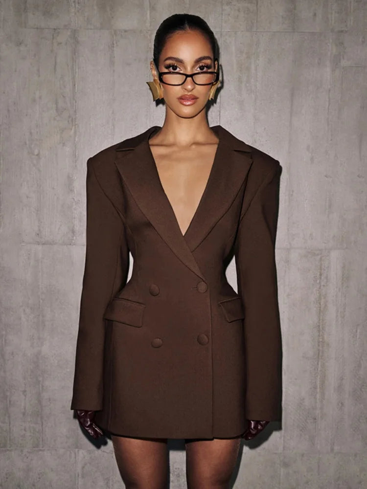 Sexy Black Blazer Dresses Deep V Neck Long Sleeve Mini Dress Elegant Fashion Woman Clothes