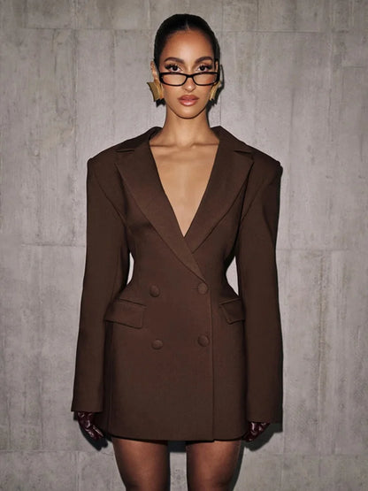 Sexy Black Blazer Dresses Deep V Neck Long Sleeve Mini Dress Elegant Fashion Woman Clothes