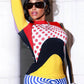 Fashion 2-Piece Set Women Colorful Art Half Turtleneck Full Sleeve Crop Top+Thread Print Simple Skirt Slim Party Suit