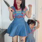 Women Devil Halloween Cosplay Costume Long Sleeve Striped Crop Tops and Suspender Mini Skirt Festival Party Outfits