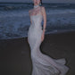 Glitter Maxi Dress Women Fish Tail Hem Backless Cross Bandage Low-Neck Sleeveless Beach Party Vacation Vestidos