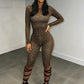Leopard Print 2 Piece Set Woman Autumn Trend o-Neck Full Sleeve T-Shirts+Skinny Peach Hip Crop Pants Fashion Suits