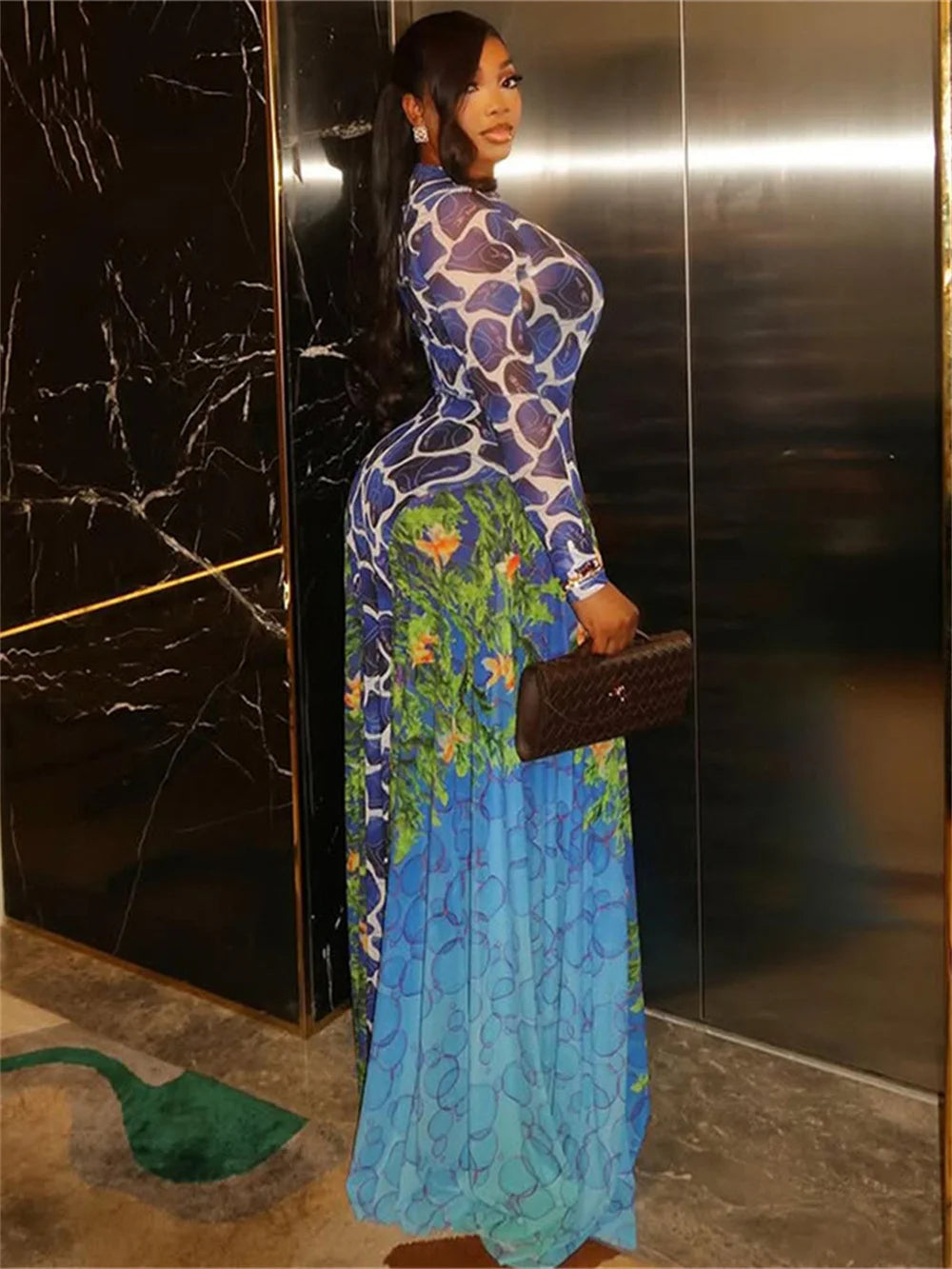 Sexy Colorful Dress Women See Through Long Sleeve Sexy Stretch Summer Birthday Party Midnight Club Vacation Vestidos