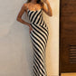Women Black White Stripe Sexy Maxi Dress Spaghetti Strap Backless Bodycon Long Dress Elegant Evening Party Dresses