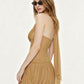 Women Trend Sexy Silk Scarf+Dress Fashion Ruched Backless Patchwork Sleeveless Fashion Classic Vacation Party Bodycon