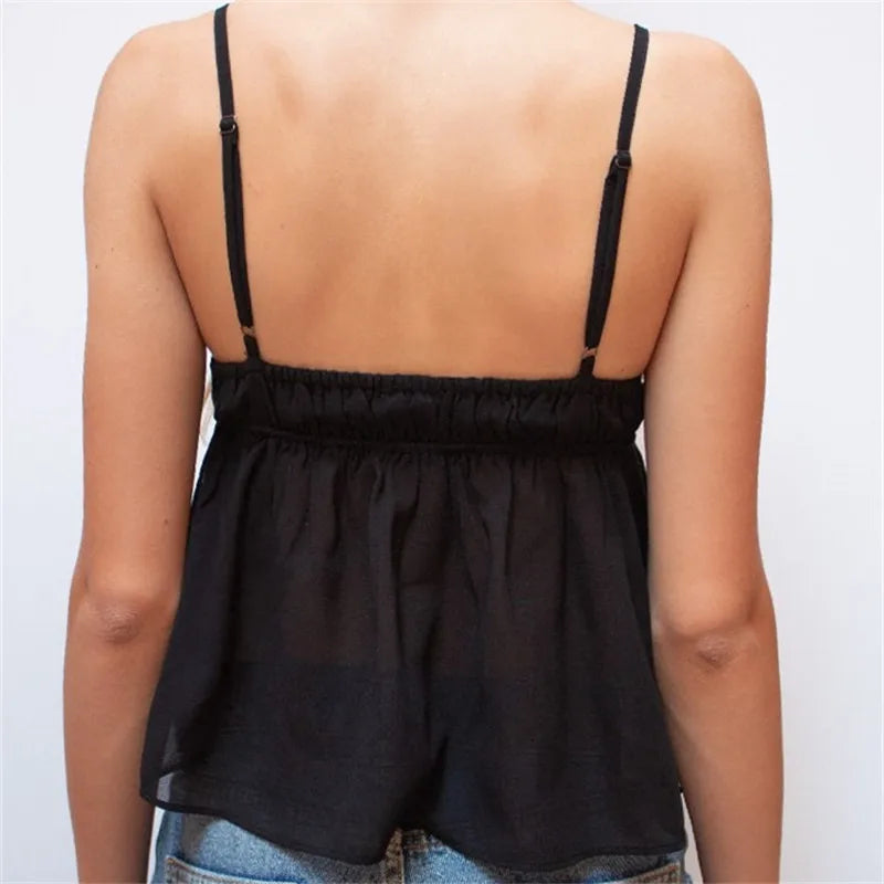 Women Cute Babydoll Summer Flowy Peplum Crop Top Vest Y2k Sequin Rhinestone Camisole Ruffle Tank Top Fairy Streetwear