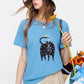 Cat Print Short Sleeve T-Shirt, Casual Round Neck Tee, Basic Daily Top for Women
