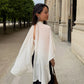 Women 2 In 1 Chiffon Cape Shirts Mock Neck Sheer Flowy Cloak Sleeve Crop Tops Slim Fit Inner Tube Layered Elegant Party