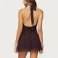 Women Mini Dress Sleeveless Halter Dress Backless Lace Patchwork Summer Party Club Dress Vacation Beachwear