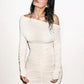Inclined Shoulder Long Sleeve Sexy Mini Dress For Women Autumn New Fashion Backless Ruched Bodycon Party Sexy Dress