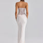 White Lace Corset Satin Sexy Maxi Dress Women Elegant Strapless Sleeveless Backless Bodycon Club Party Long Dresses