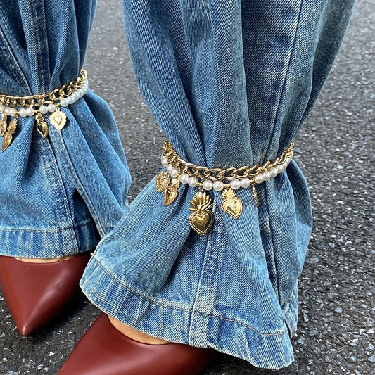 Boho Love Heart Pendant Beach Foot Anklet for Women Vintage Imitation Pearl Chain Ankle Summer Beach Sandals Jewelry