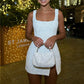 Shiny Sequins Square Collar Bodycon Mini Dress Elegant Split Solid Party Dress Womens Sexy Sleeveless Slim Short Dress