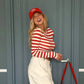 Red and White Striped Long Sleeve Crop Top Street Fashion T Shirt for Woman Autumn Clothes 2026
