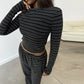 Casual Striped Long Sleeve 2 Piece Sets Women Outfit Wide Leg Pants and Crop Top Matching Sets Brunch Outfit