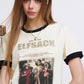 Women's Vintage Ringer T-Shirt with Photo Graphic Print, Retro Contrast Tee for Summer, Chic Aesthetic Short Sleeve Top