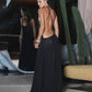 Women Heart Metal Ring Halter Maxi Dress Ultra Open Back Sheer Mesh Slinky Floor Length Evening Gown Club Party Dress