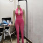 Mesh Patchwork Jumpsuits Women Halter Low-Neck Multiple Pockets Skinny Peach Hip Midnight Hipster Club Party Outfits