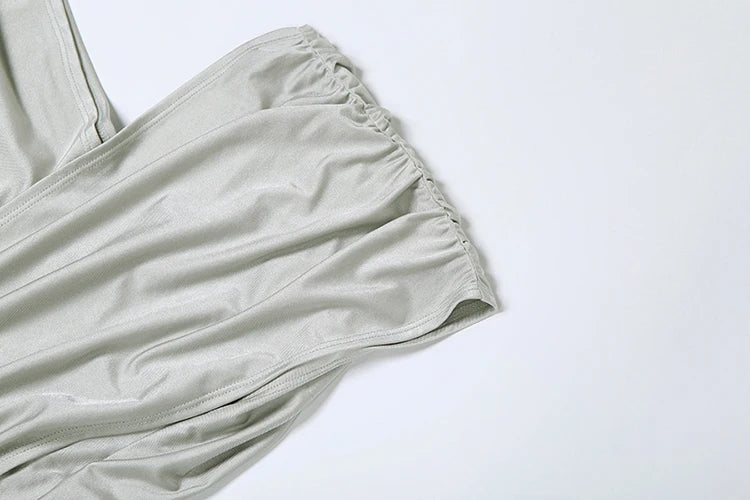 Irregular Hollow Dress Women Diagonal Collar Ruched Shorts Sleeve Trend Waistless Slits  Elegant Skinny Maxi Bodycon