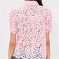 Vintage Floral Lace Blouse For Women Mandarin Collar Frog Button Puff Sleeve Sheer Hollow Out Shirt Solid Summer Party
