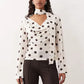 Womens Long Sleeve Tops Slim Fit Stylish High Street Dots Print Cowl Neck T-Shirt with Scarf 2 Pcs Set for Fall Spring