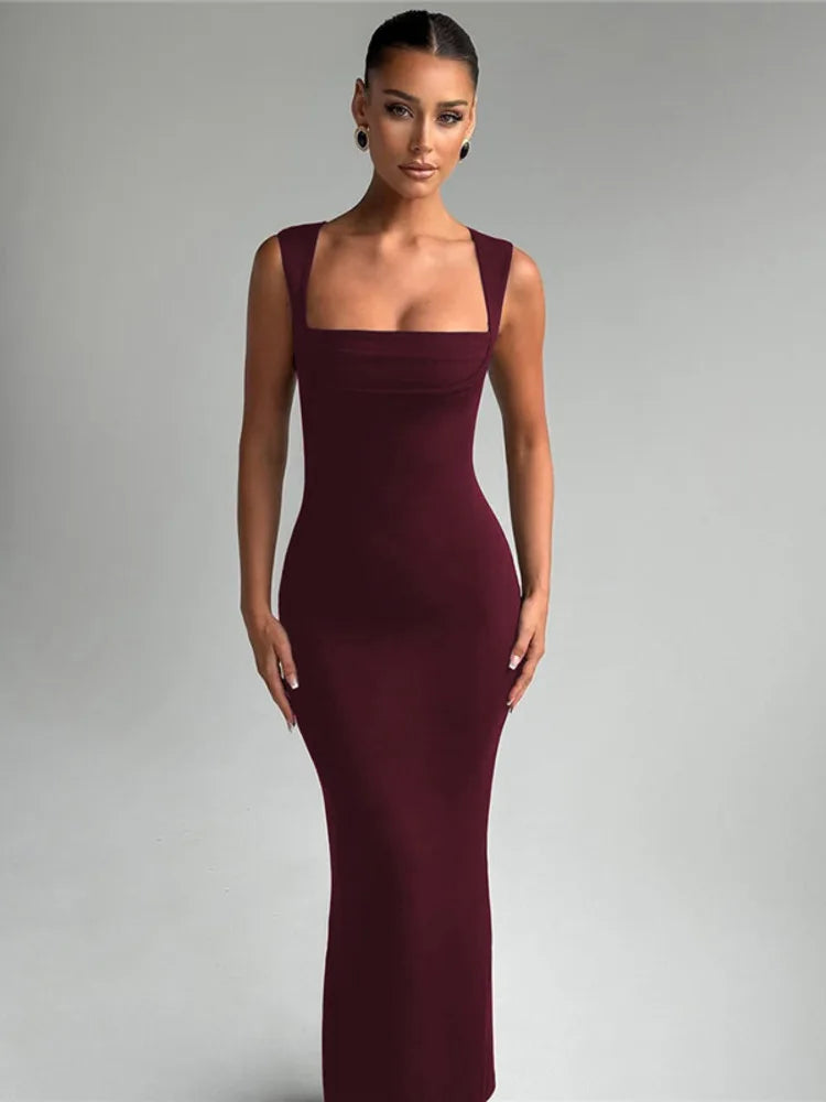 Square Collar Sleeveless Sexy Maxi Dress For Woman Fashion Spring Summer New High Waist Bodycon Club Party Long Dress