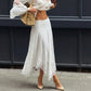 White Long Skirts with Lace Trim Asymmetric Hem Casual Vacation Style Skirt Woman Clothing Bohemian