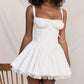 Women Summer Flowy Dress Sleeveless Square Neck Tie-up Front Short Tank Dress Casual A-line Dress Y2K Streetwear