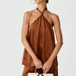 Halter Neck Satin Top for Women with Knot Front and Open Back Design Sleeveless Solid Color Elegant Party Summer Blouse