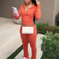 Casual Sporty 2 Piece Set Women Tracksuit Basic Stretch Zip Jacket+Stretch Flare Pants Matching Fitness Street Outfit