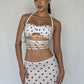 Polka Dots Print 2 Piece Set Women Halter Plait Hollow Stripe Camisole+Mid Skirts Simple Streetwear Matching Outfits