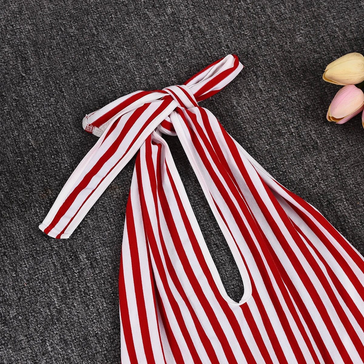 Stripe Print Playsuit Women Sleeveless Backless Halter Bandage Skinny Sexy Clubwear Activity Fitness Workout Romper