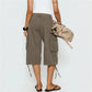 Women's 3/4 Length Low Rise Denim Cargo Shorts Baggy Wide Leg Cropped Trousers with Pockets for Y2K Retro Streetwear