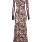 Art Print Maxi Dress Women Polo Collar Full Sleeve Skinny High Elasticity Autumn Fashion Prom Party Chic Vestidos