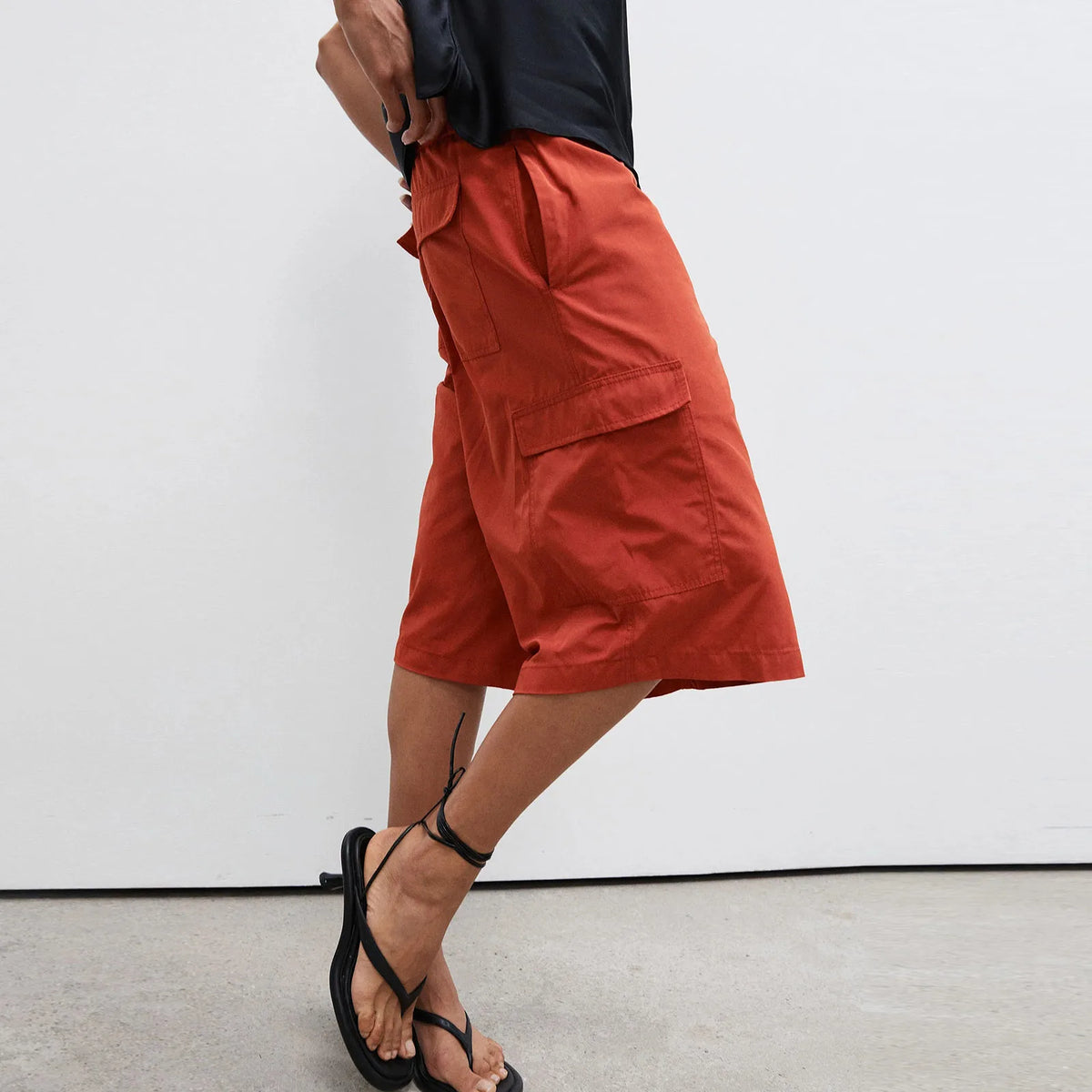 Elastic Drawstring Cargo Bermuda Shorts Women Multi Pocket Loose Wide Leg Knee Length Baggy Capri Culottes Y2KStreetwear
