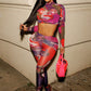 Sexy Sporty 2-Piece Set Women Tracksuit Sporty Fall Crop Tops+Leggings Matching Tight Stretch Colorful Print Streetwear